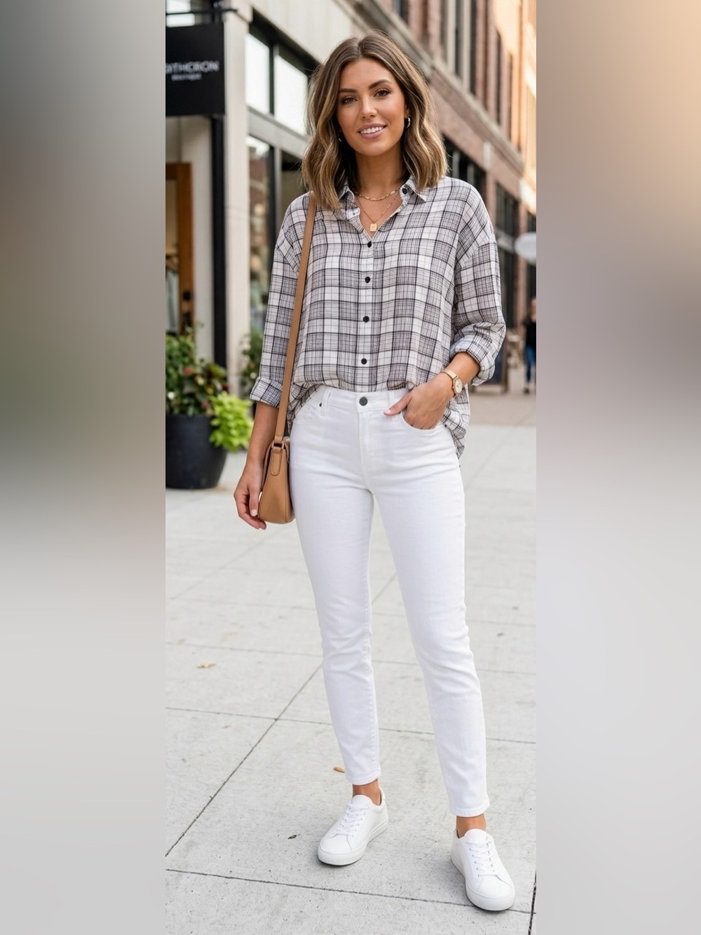Forever 21 Black and White Plaid Button-Down Shirt